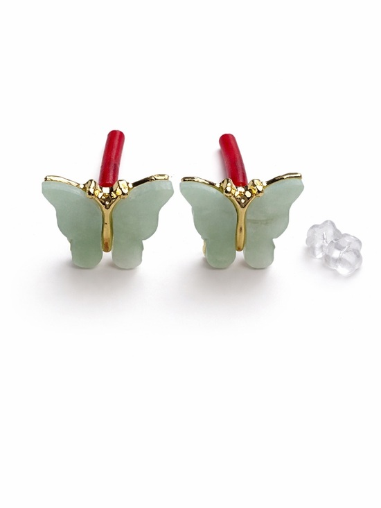 Jewelry - Mint Green Butterfly Stud Earrings - Gold Trim